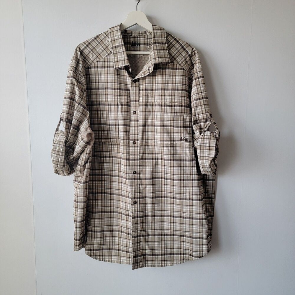 REI Co-op Men's Vented Plaid Shirt size XXL Performance Outdoor Long Sleeve